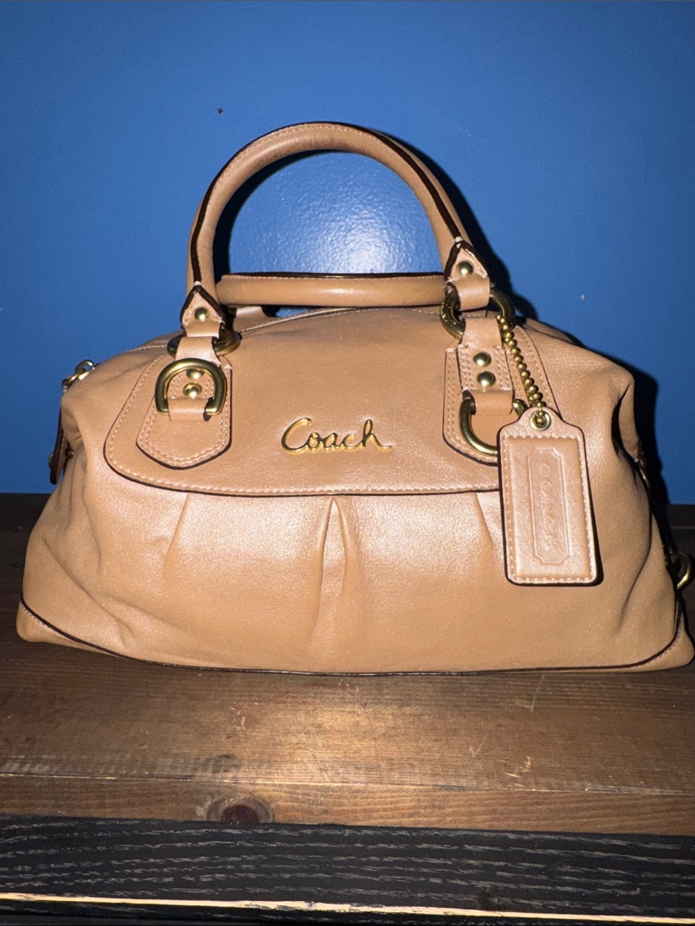 🐎🪩✨🧸Coach shimmer tan Leather Satchel with Gold Hardware